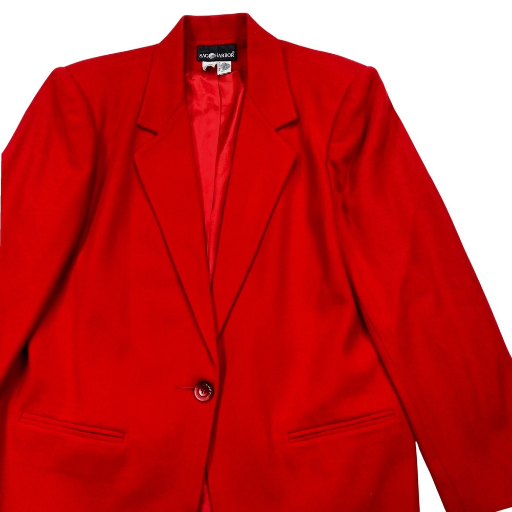 Sag Harbor Blazer Women 14 Red Pure Wool Single Button Vintage Notch Lapel s